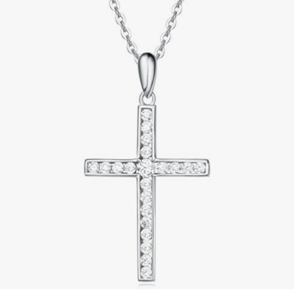 Carleen Cross Necklace For Women 925 Sterling Silver Clear Cubic Zirconia CZ ...